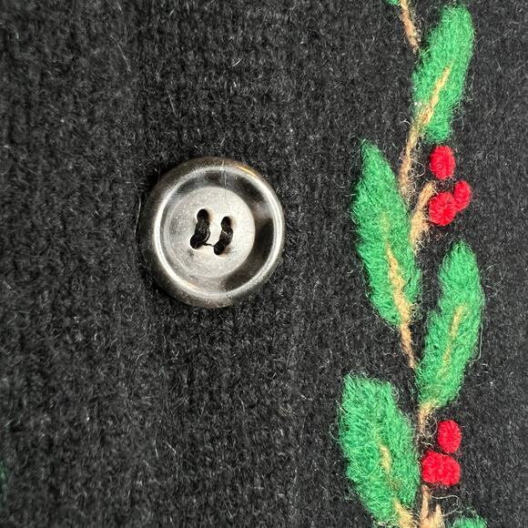 LIZ CLAIBORNE Wool Angora Embroidered Holly Button Cardigan Black Women’s M - Picture 8 of 12